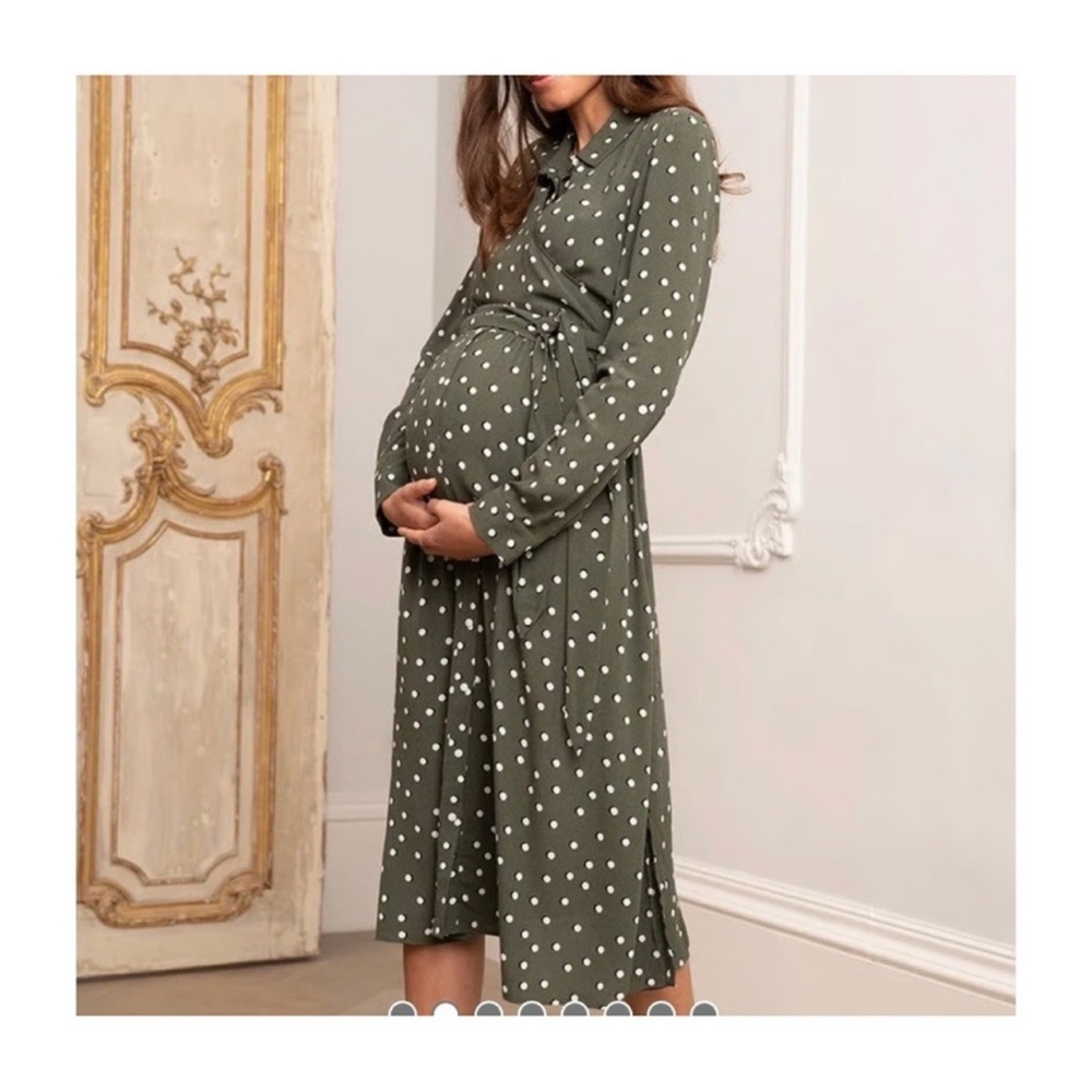 Seraphine Green Maternity And Nursing Midi Wrap Shirt Dress With Slits US 12